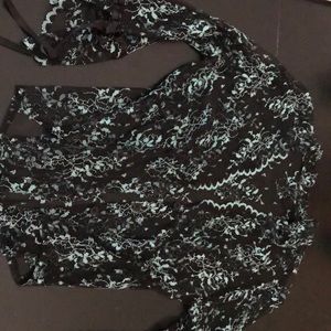 lace button front blouse ribbon ties on sleeves